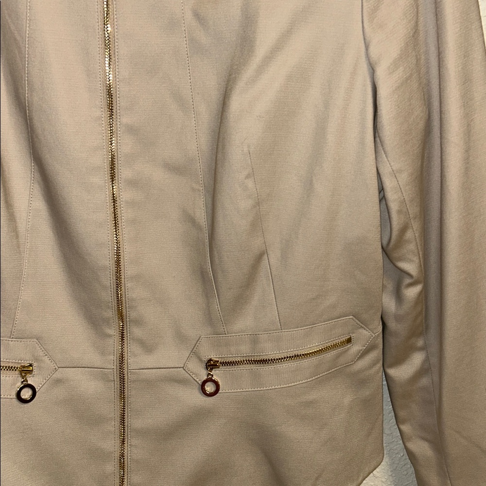 Calvin Klein Taupe gold Zip-Front Suit Jacket logo size 16 - Picture 6 of 8